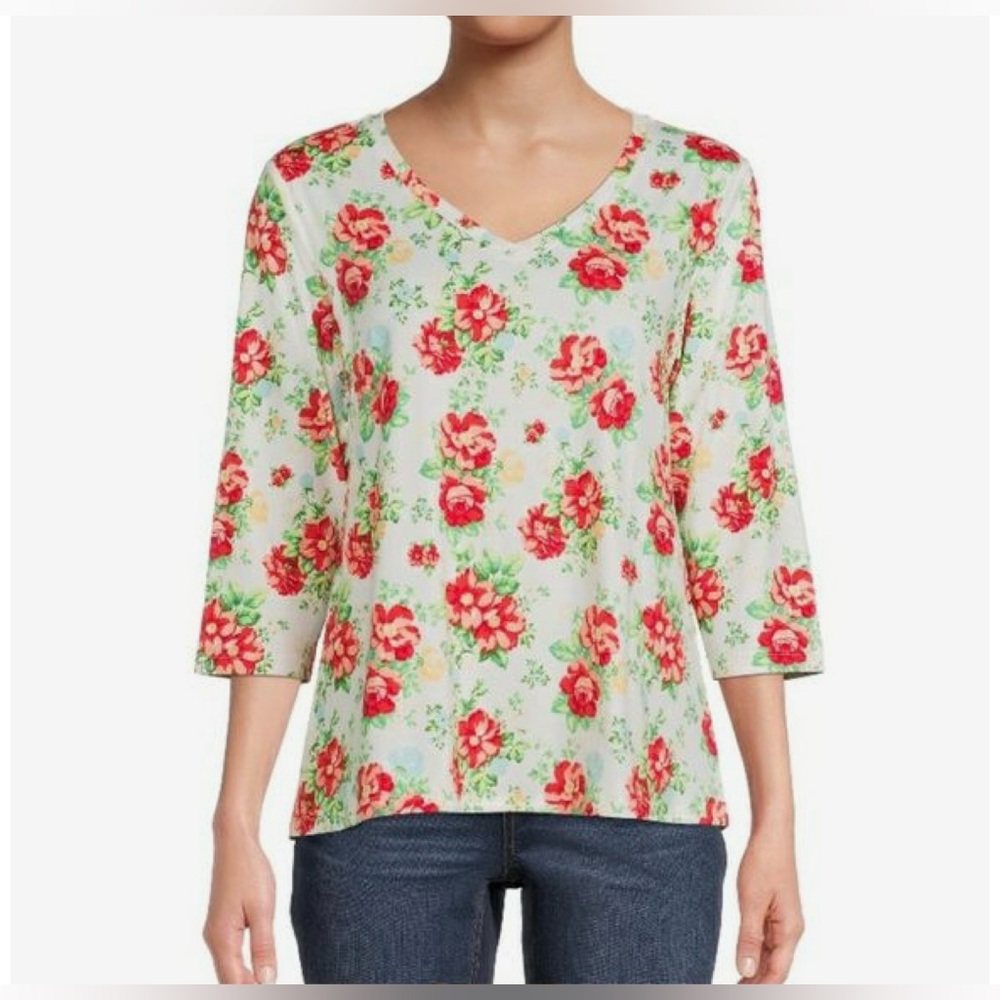 The Pioneer Woman Red Floral V-Neck Blouse
